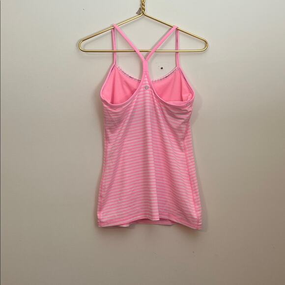 Lululemon Power Y Tank *Luon Light Classic Stripe in White and Pink Shell - Picture 5 of 9